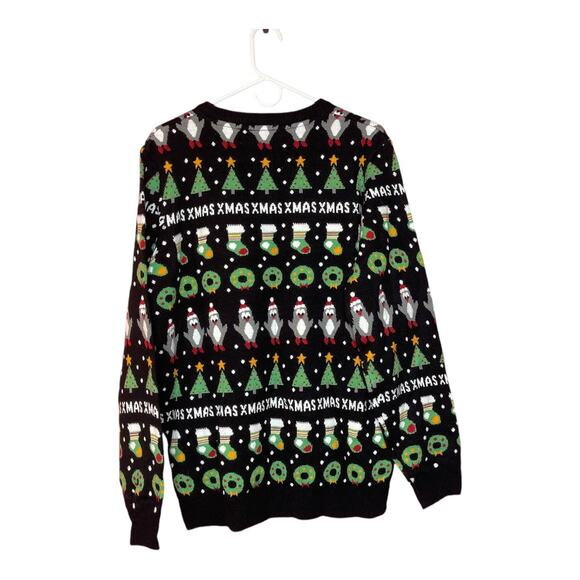 Livergy Ugly Christmas Sweater Black XMAS Trees Wreaths Stockings Size Lg - Picture 1 of 5